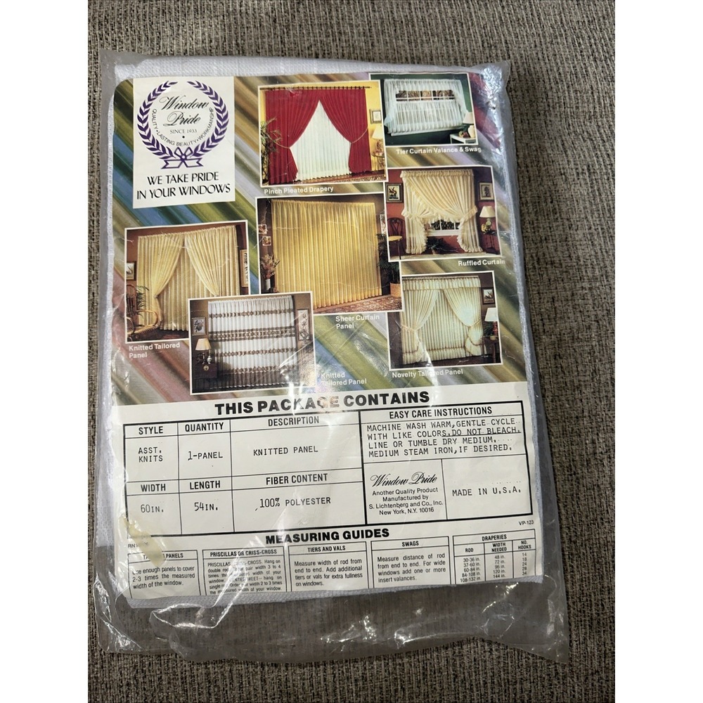New Vintage Window Pride White Knitted Panel Curtain 60" X 54" 100% Polyester